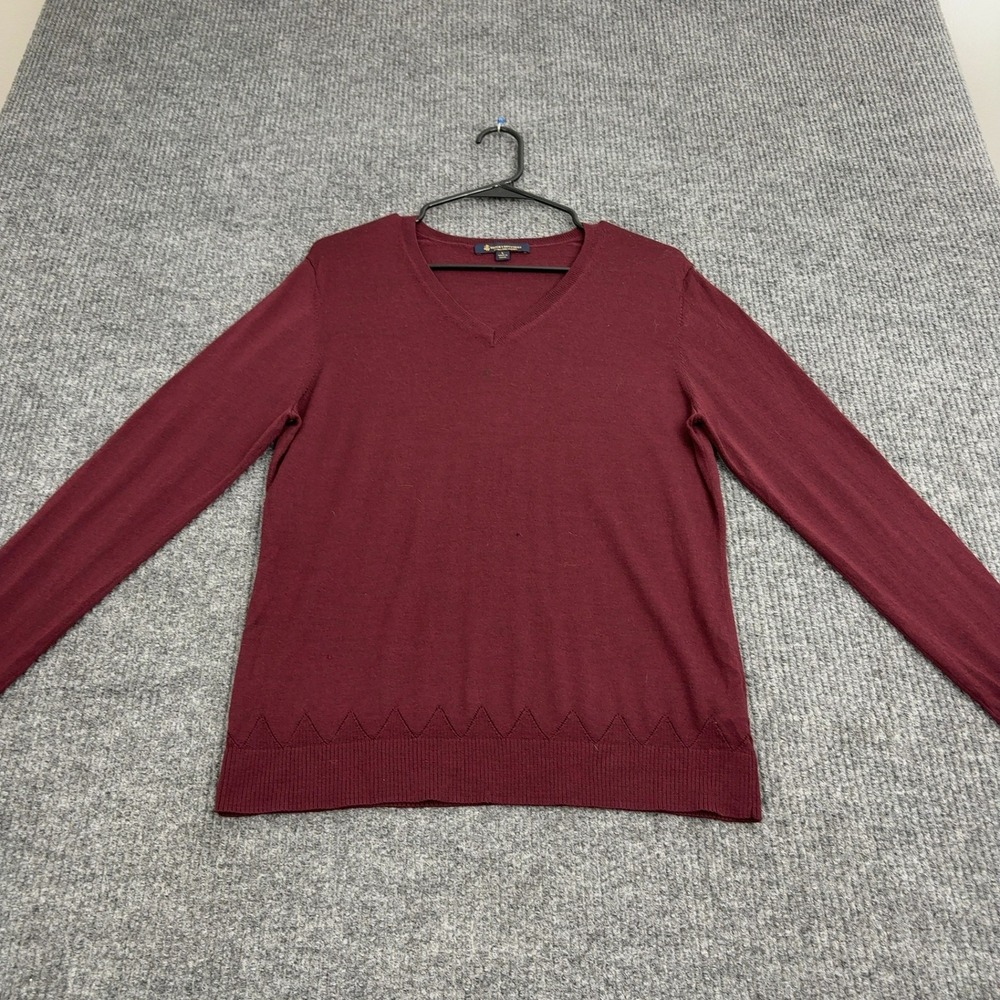Brooks Brothers Sweater Mens L Maroon 100% Merino Wool V-Neck Classic Preppy